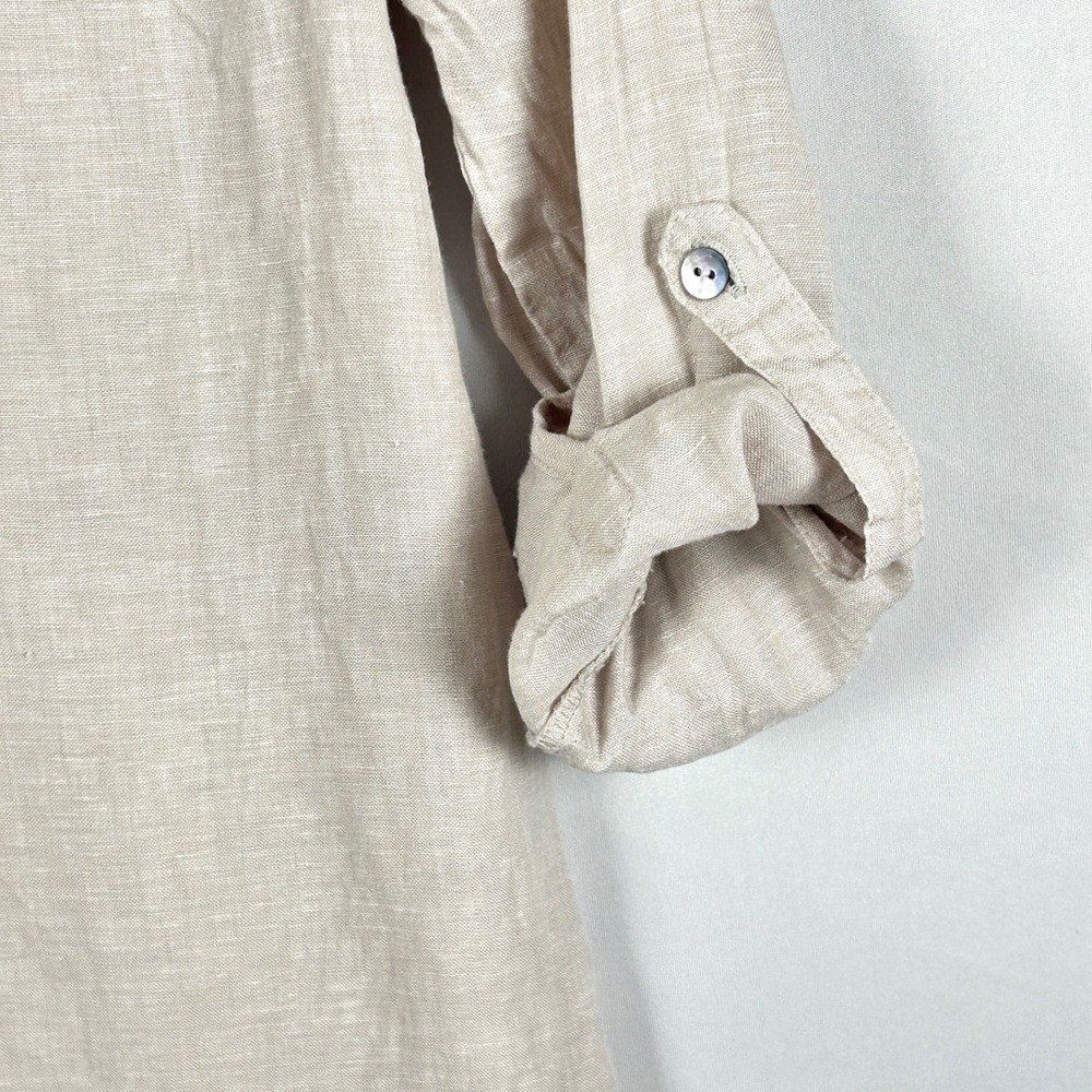 Jones New York 100% Linen Mini Tunic Dress Women's S / M Oatmeal Coastal Grandma - Picture 8 of 11